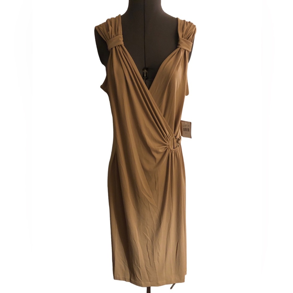 jonathan martin Camel Tan Sleeveless Midi Dress with Side Knot